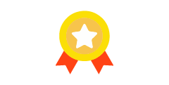 icon - renommé - médaille en or  avec une étoile et deux rubans rouge  