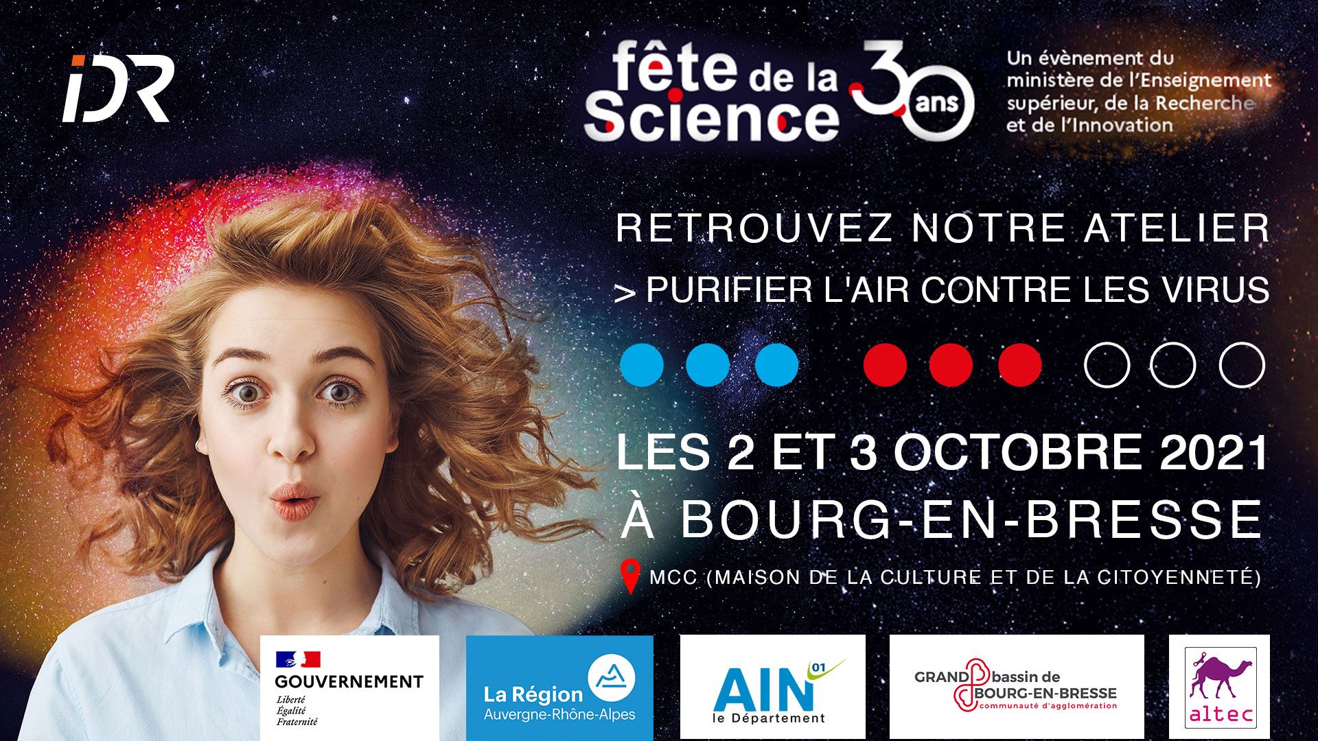 Fête de la science 2021 - fille époustouflé dans l'espace - Atelier IDR, les 2 et 3 octobre 2021 à la MCC de bourg en bresse