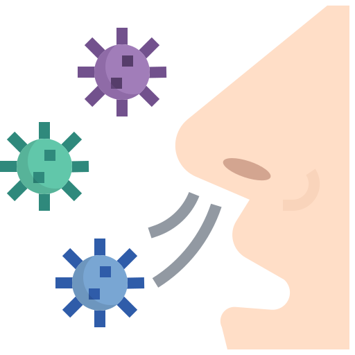 Un icon montrant des virus entourant un nez pour parler des virus. 